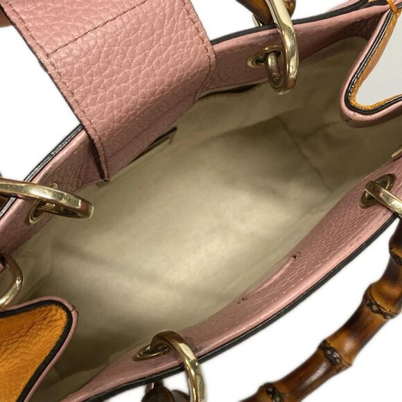 GUCCI Bamboo Shopper Pink Orange Leather Handbag bran570-100425 - Picture 9 of 14